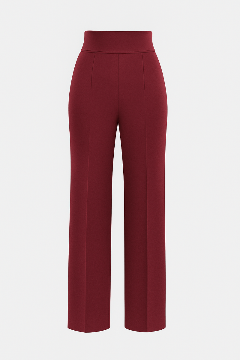 Burgandy High - Waist Classic Trousers - Hushy Wear