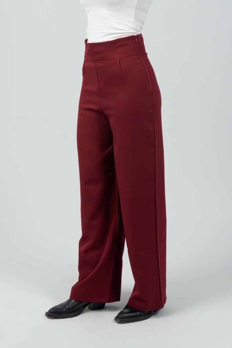 Burgandy High - Waist Classic Trousers - Hushy Wear