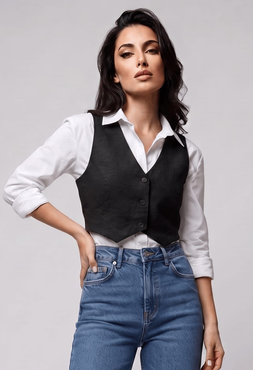 Linen Vest Only - Black