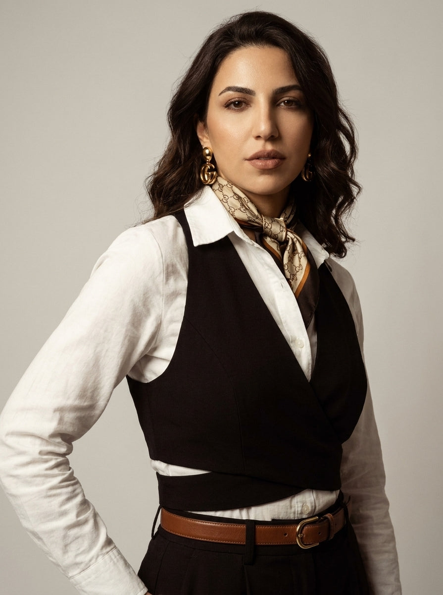 Crossover Wrap Cropped Vest – Black