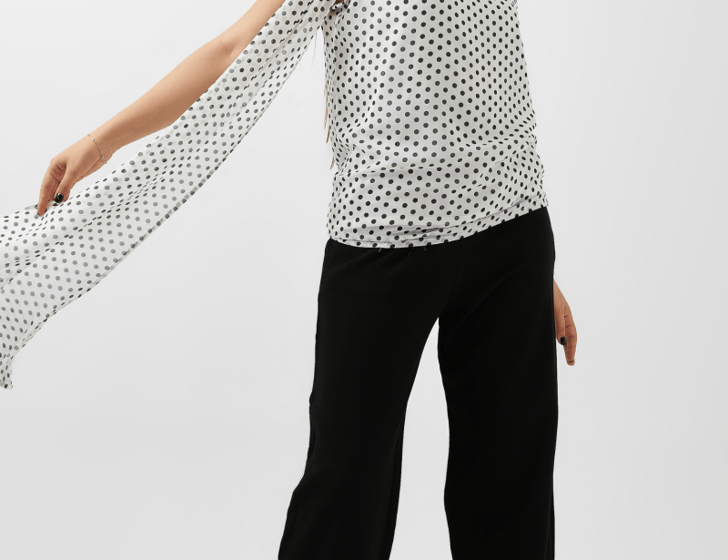 Chic Polka Dot Draped Shoulder Blouse – Black & White - Hushy Wear