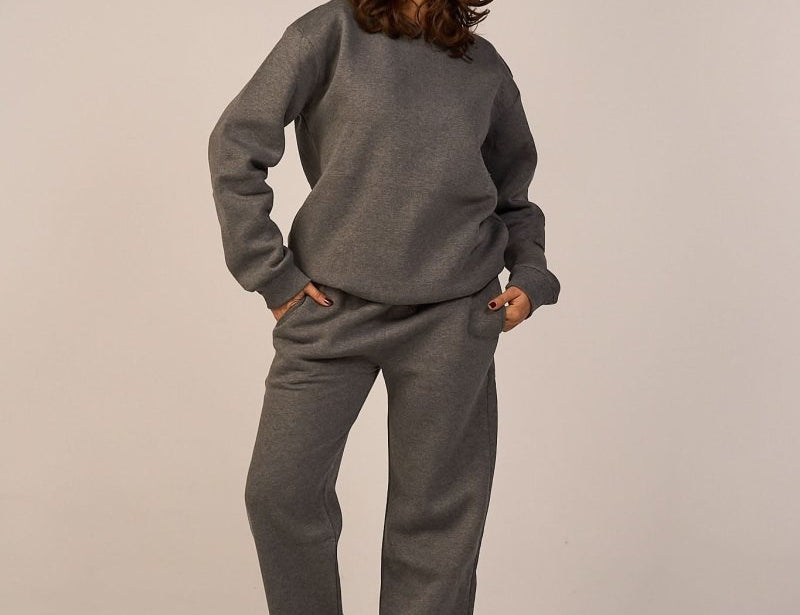 Crew Neck Pullover & Sweatpants - Set - Gray - Hushy Wear
