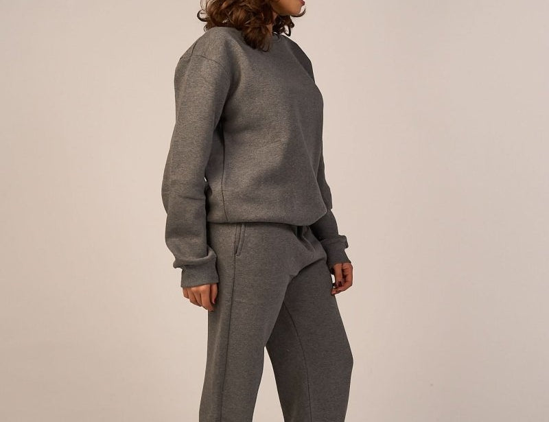 Crew Neck Pullover & Sweatpants - Set - Gray - Hushy Wear