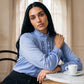 Sky Blue Ruffled Collar Button-Up Blouse