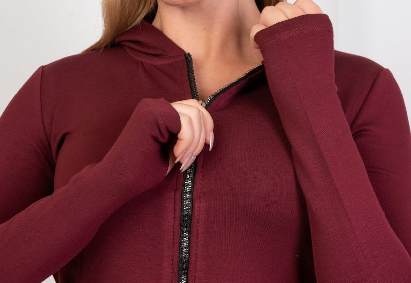 Double Zip Top – Burgundy - Hushy Wear