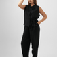 Elegant Bow Tie Sleeveless Top & Tapered Trouser Set – Black - Hushy Wear