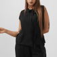 Elegant Bow Tie Sleeveless Top & Tapered Trouser Set – Black - Hushy Wear