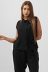 Elegant Bow Tie Sleeveless Top & Tapered Trouser Set – Black - Hushy Wear
