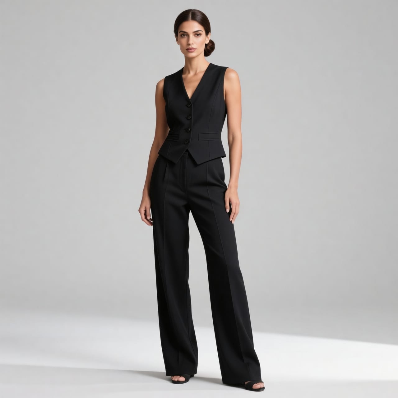 Black Classic Vest & Pleated Straight Pants Set