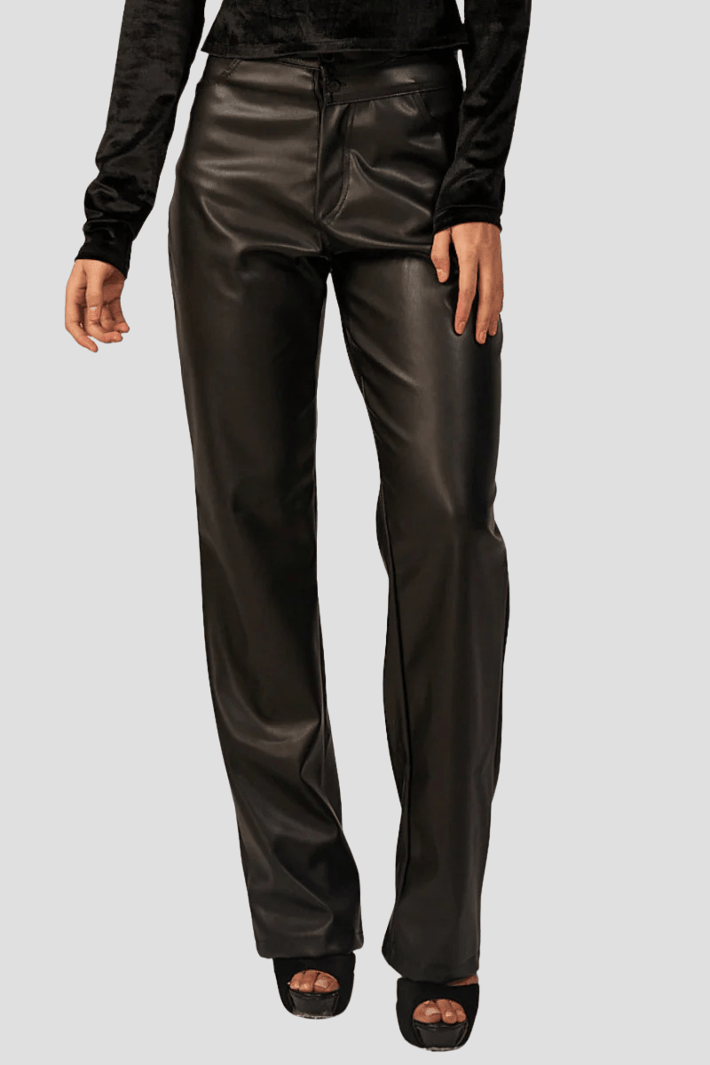 Faux Leather Wide Leg Pants - Black - Hushy Wear