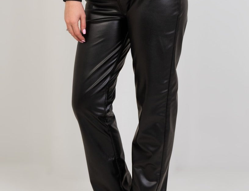 Faux Leather Wide Leg Pants - Black - Hushy Wear