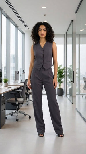 Gray Classic Vest & Pleated Straight Pants Set - Hushy Wear