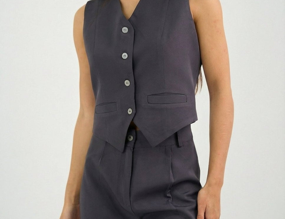 Gray Classic Vest & Pleated Straight Pants Set - Hushy Wear