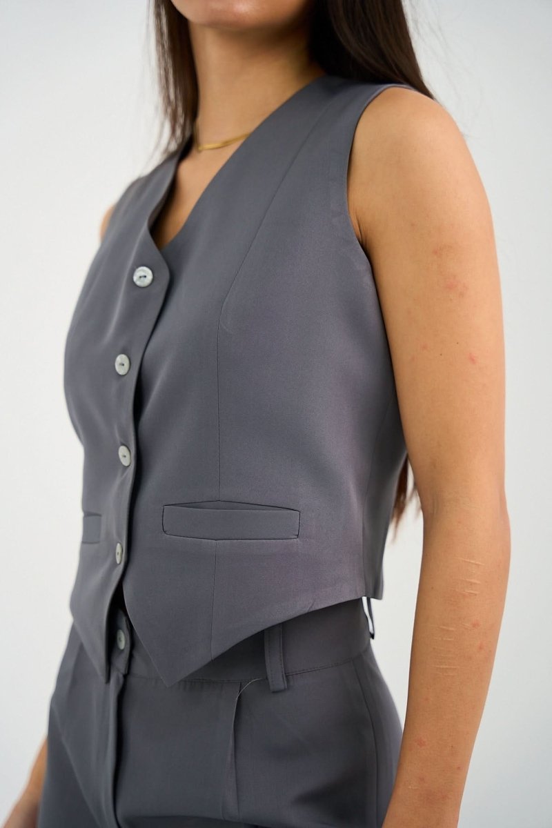 Gray Classic Vest & Pleated Straight Pants Set - Hushy Wear