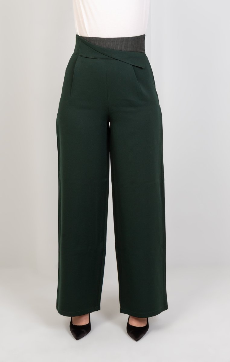 Green High - Waist Trousers with Side Flipped Waistband - Hushy Wear