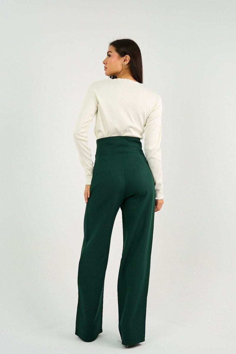 Green High - Waist Trousers with Side Flipped Waistband - Hushy Wear
