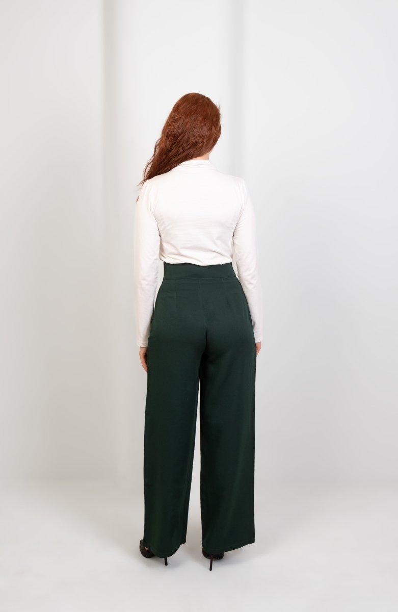 Green High - Waist Trousers with Side Flipped Waistband - Hushy Wear