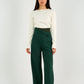 Green High - Waist Trousers with Side Flipped Waistband - Hushy Wear