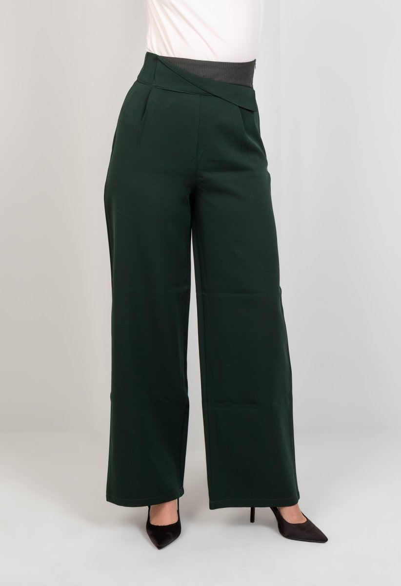 Green High - Waist Trousers with Side Flipped Waistband - Hushy Wear