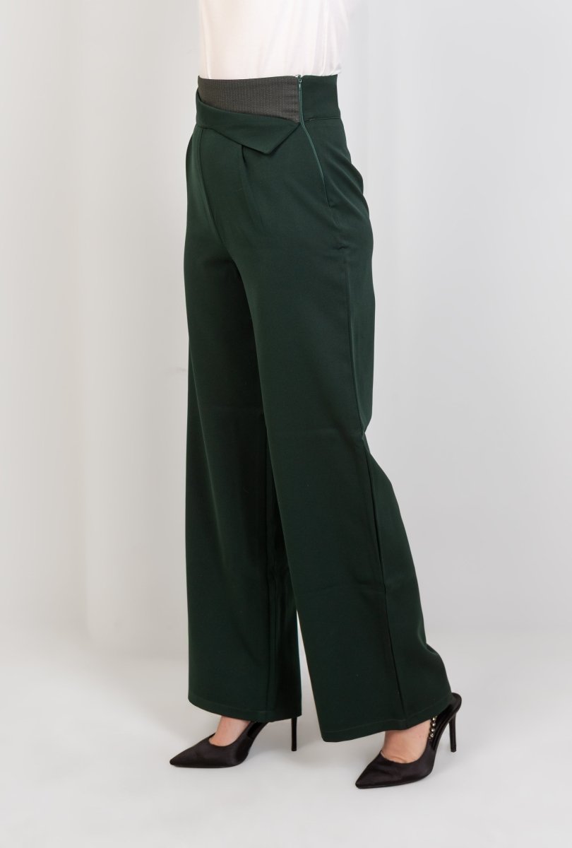 Green High - Waist Trousers with Side Flipped Waistband - Hushy Wear