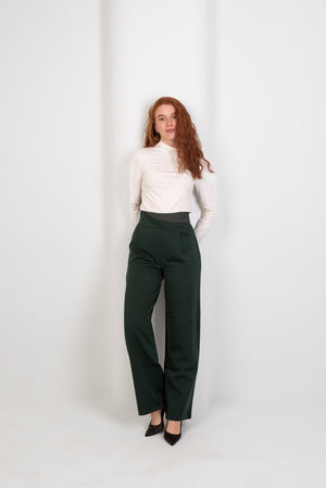 Green High - Waist Trousers with Side Flipped Waistband - Hushy Wear