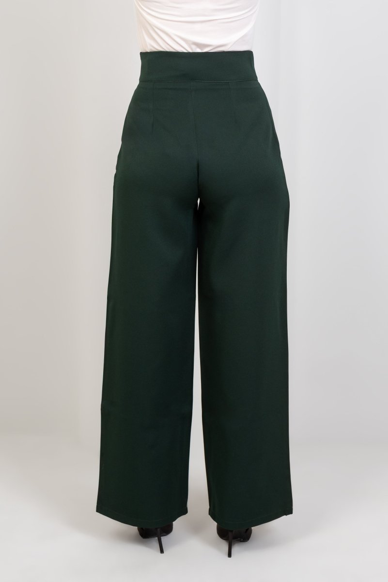 Green High - Waist Trousers with Side Flipped Waistband - Hushy Wear