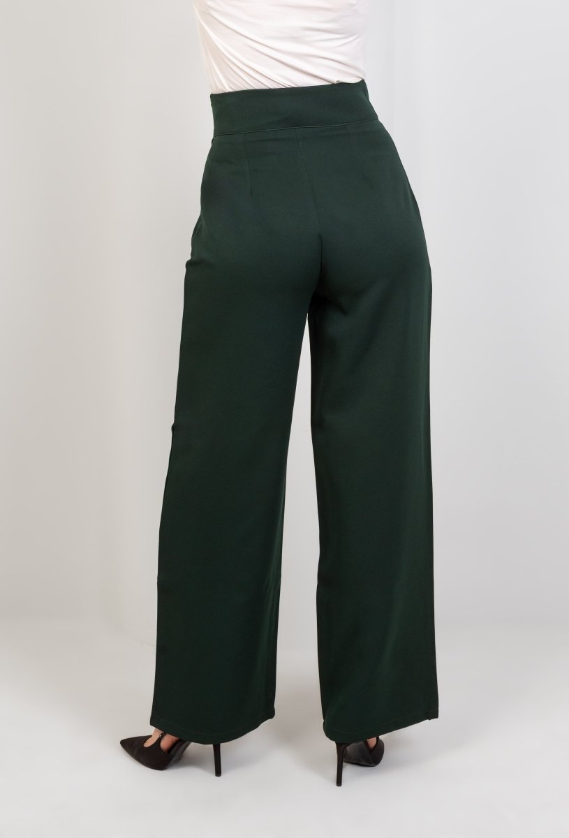 Green High - Waist Trousers with Side Flipped Waistband - Hushy Wear