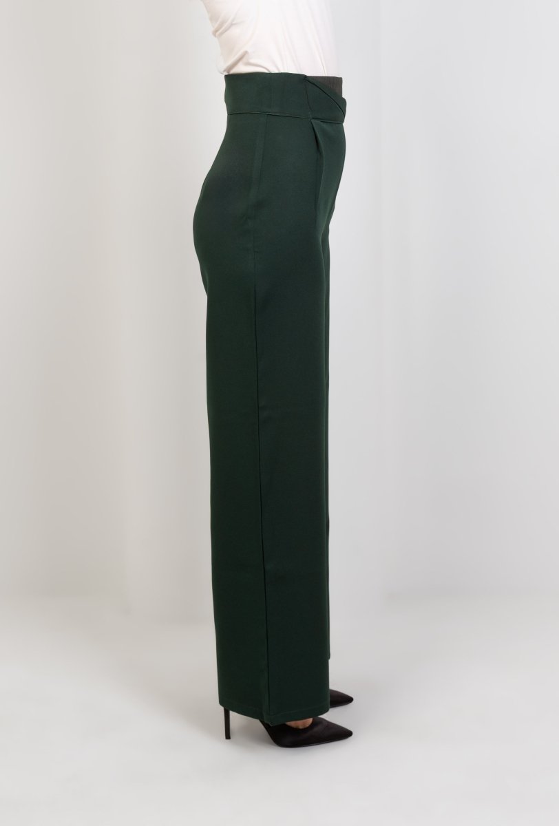 Green High - Waist Trousers with Side Flipped Waistband - Hushy Wear