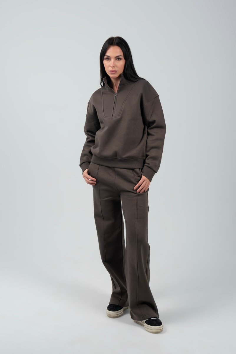 Half - Zip Lounge Top – Charcoal - Hushy Wear