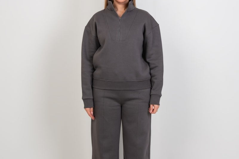 Half - Zip Lounge Top – Gray - Hushy Wear