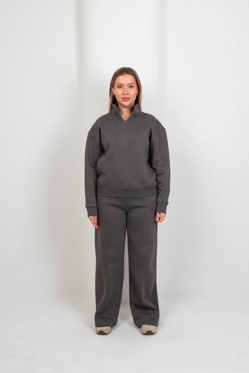 Half - Zip Lounge Top – Gray - Hushy Wear