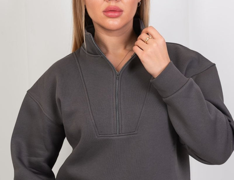 Half - Zip Lounge Top – Gray - Hushy Wear