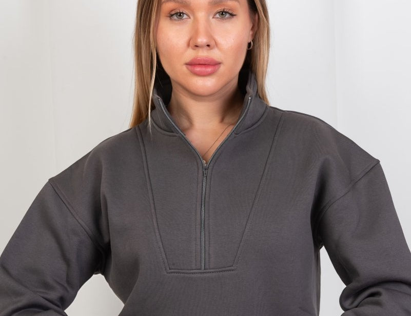 Half - Zip Lounge Top – Gray - Hushy Wear