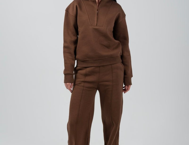 Half - Zip Lounge Top – Mocha - Hushy Wear