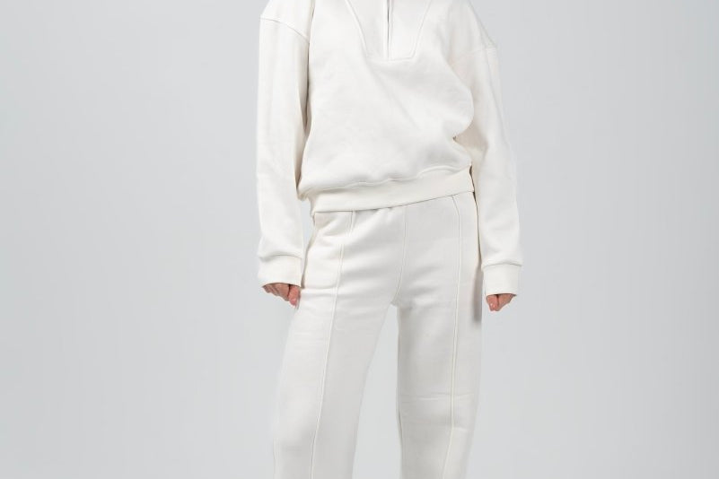 Half - Zip Lounge Top – Off - White - Hushy Wear