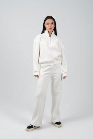 Half - Zip Lounge Top – Off - White - Hushy Wear