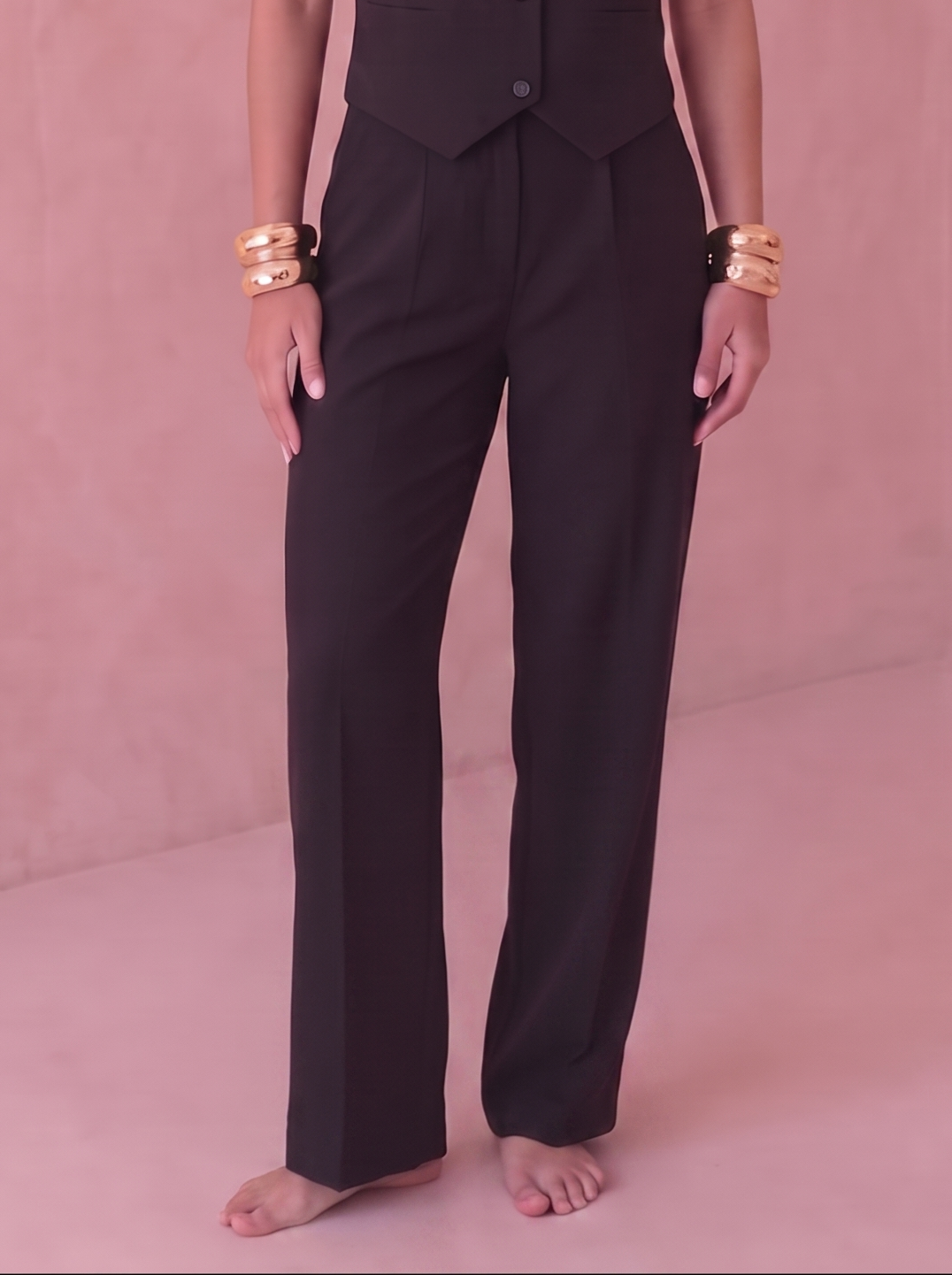 Black Classic Vest & Pleated Straight Pants Set