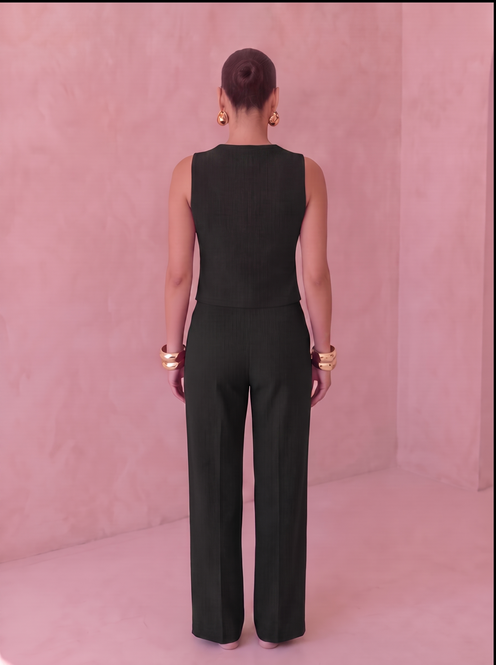 Black Classic Vest & Pleated Straight Pants Set