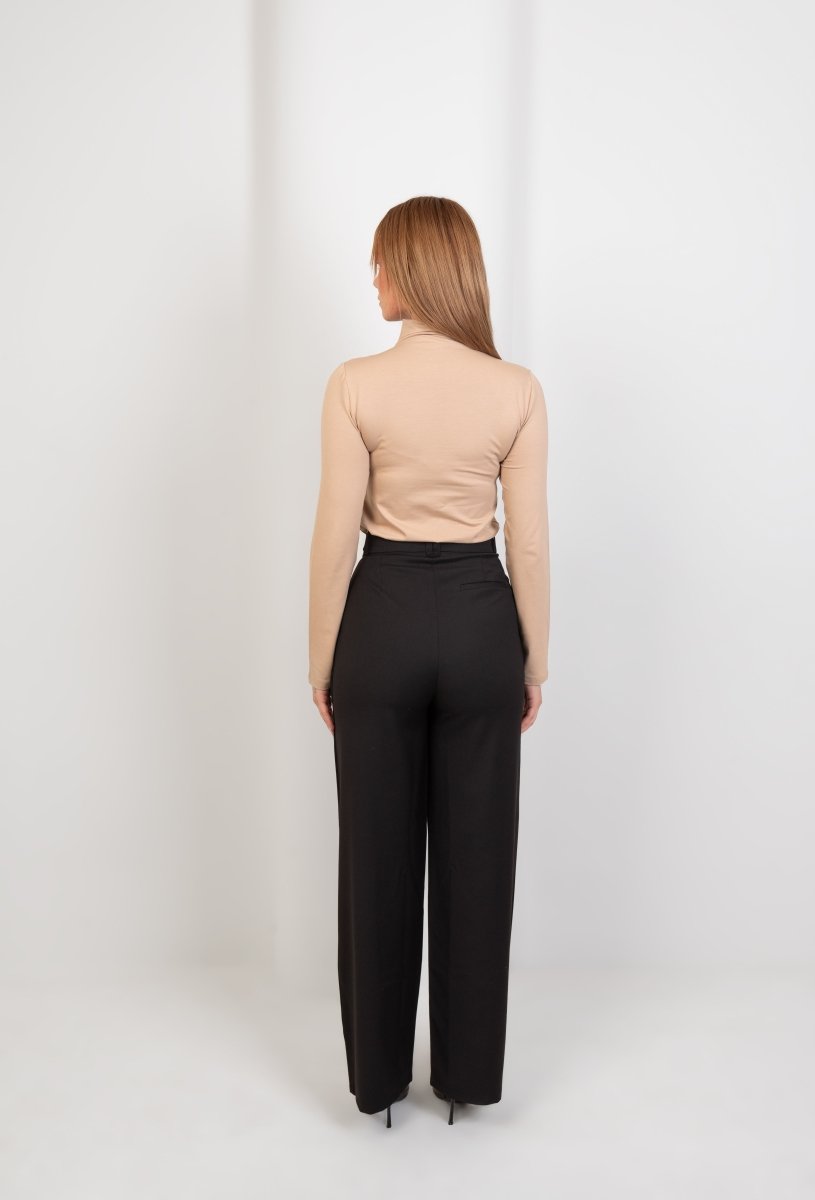 High - Neck Long Sleeve Top - Beige - Hushy Wear