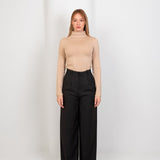 High - Neck Long Sleeve Top - Beige - Hushy Wear