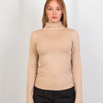 High - Neck Long Sleeve Top - Beige - Hushy Wear