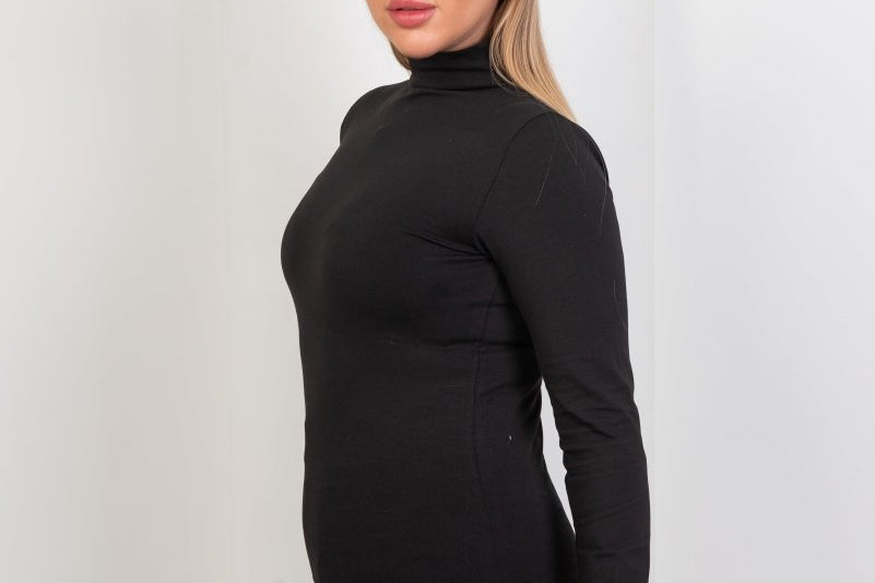 High - Neck Long Sleeve Top - Black - Hushy Wear