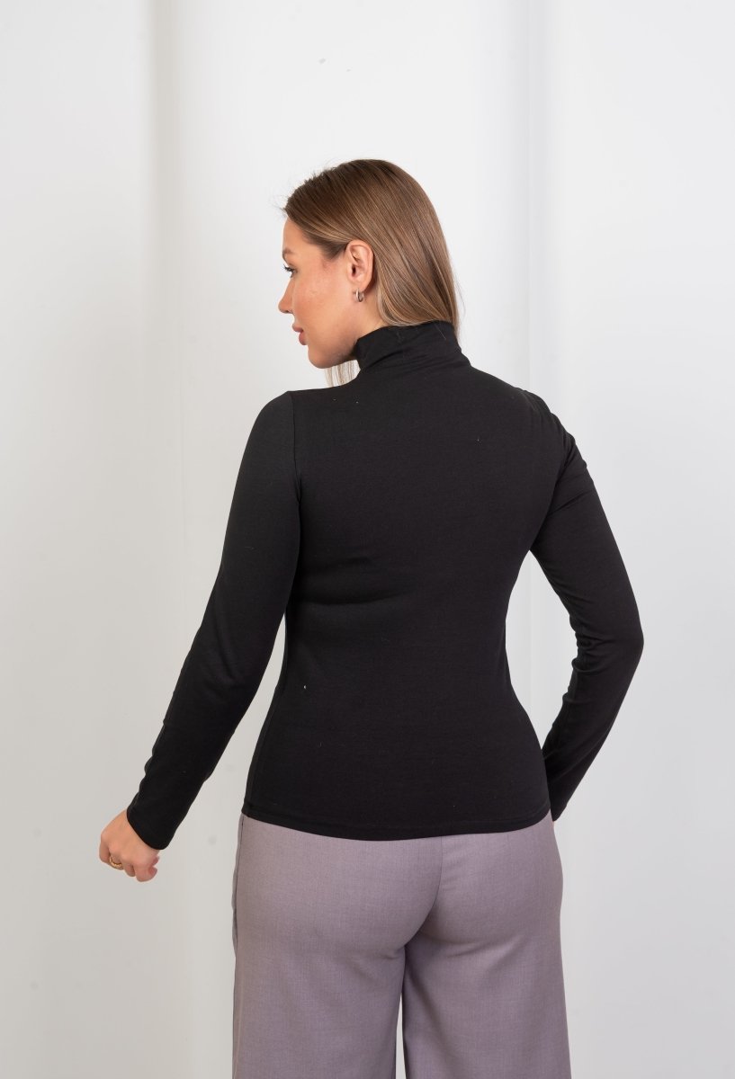 High - Neck Long Sleeve Top - Black - Hushy Wear