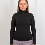 High - Neck Long Sleeve Top - Black - Hushy Wear