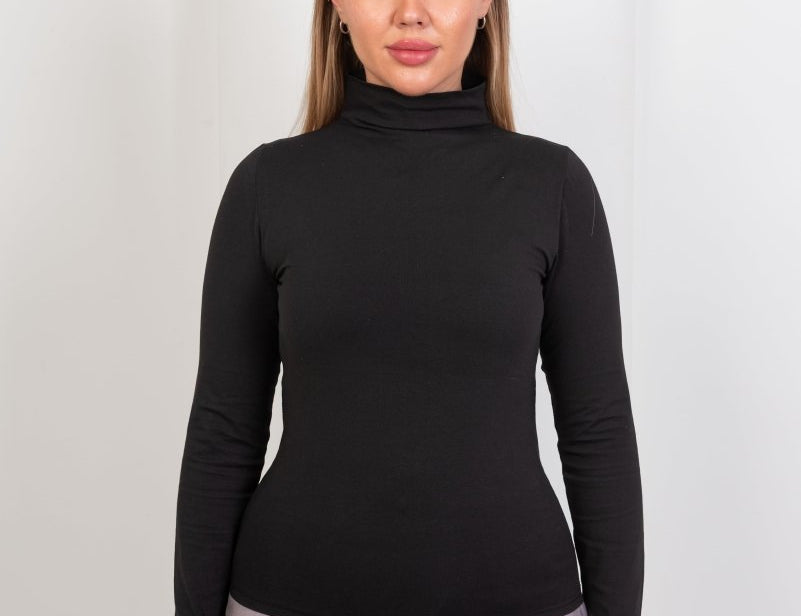 High - Neck Long Sleeve Top - Black - Hushy Wear
