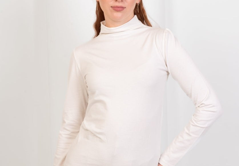 High - Neck Long Sleeve Top - White - Hushy Wear