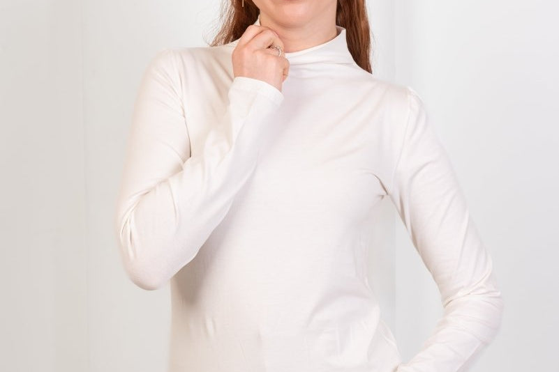 High - Neck Long Sleeve Top - White - Hushy Wear