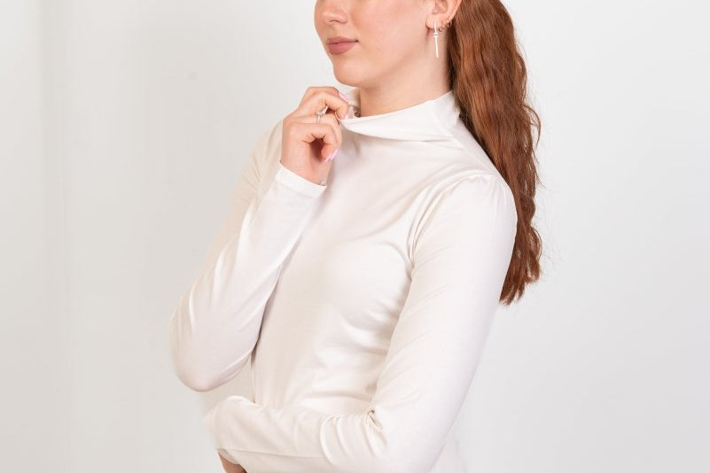 High - Neck Long Sleeve Top - White - Hushy Wear