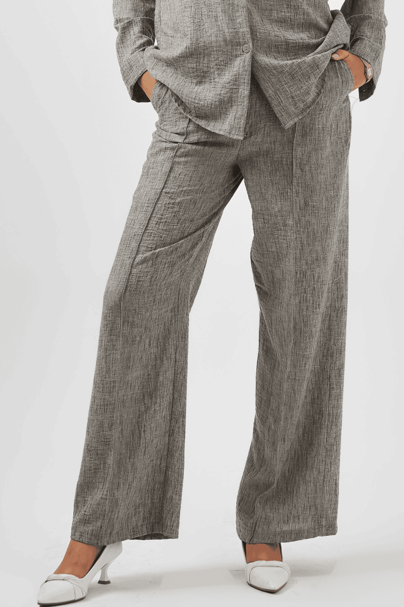 High Waist Linen Gray Trousers - Hushy Wear