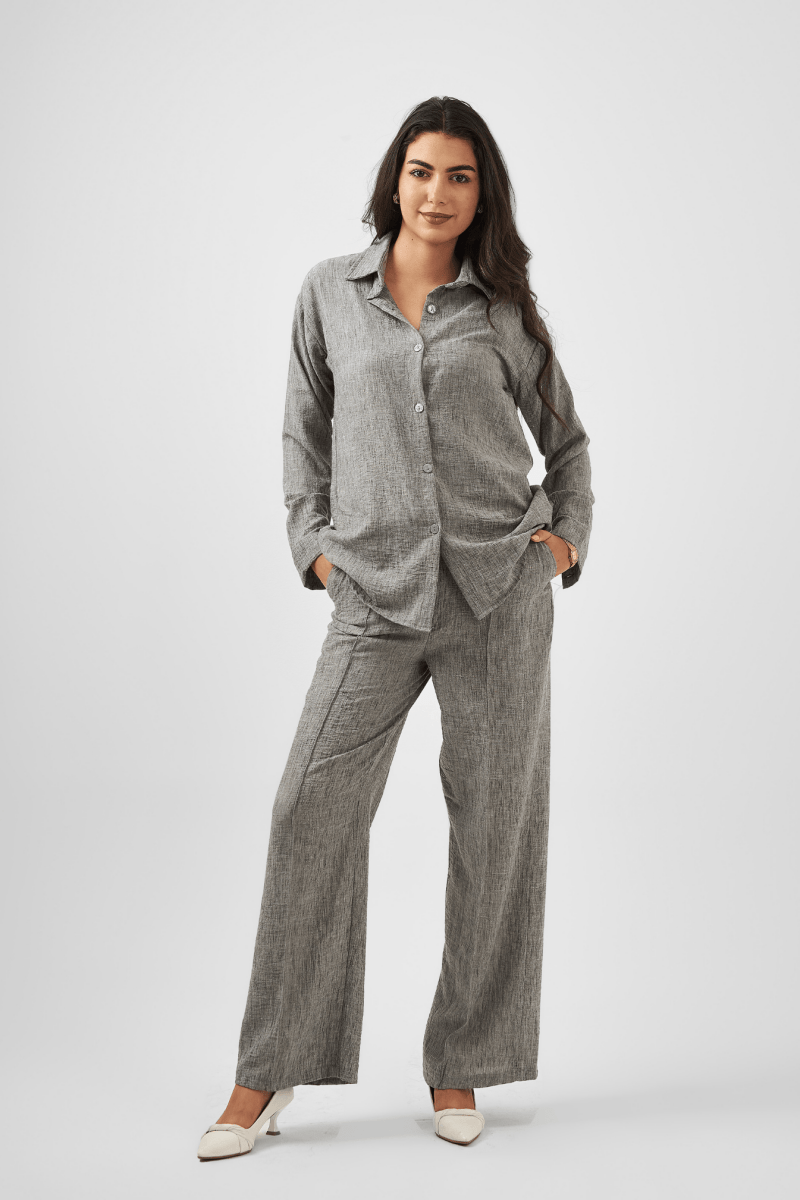 High Waist Linen Gray Trousers - Hushy Wear